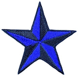 Nautical Star Applique Patch - Royal Blue & Black Embroidered Star 2" (Iron Or Sew On)