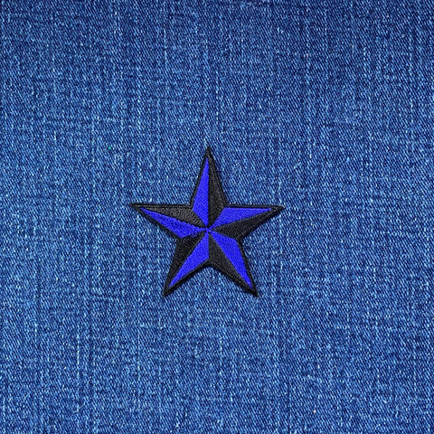 Nautical Star Applique Patch - Royal Blue & Black Embroidered Star 2" (Iron Or Sew On)