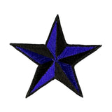 royal blue 3-D star patch on a white background