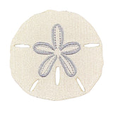 Embroidered sand dollar patch on a white background