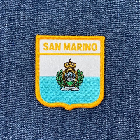 San Marino patch on a blue fabric background