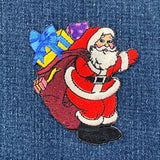 Embroidered patch of Santa Claus on denim fabric