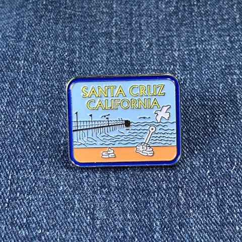 Santa Cruz Pin - California Souvenir, Rubber Backing, Cast Iron, Enamel 1.25"