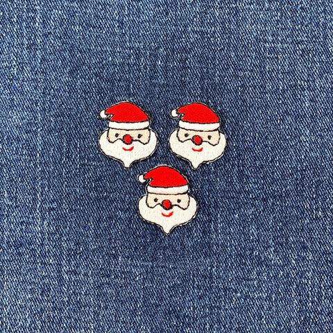 3-Pack Santa Claus Face Applique Patch - Embroidered Holiday Badge (Iron On)