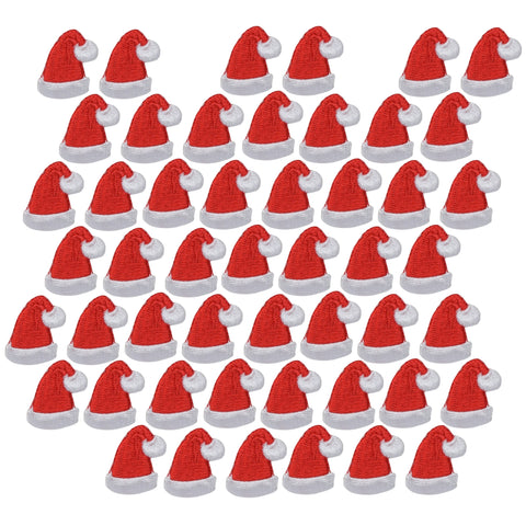 50-Pack Mini Santa Hat Applique Patch - Christmas Santa Claus Cap Embroidered Badge 1" (Iron on)