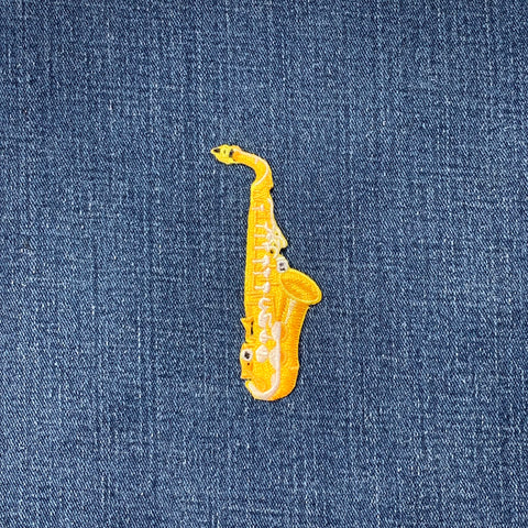 Saxophone Applique Patch - Embroidered Brass Music Instrument Band Badge 3.25" (Iron On)