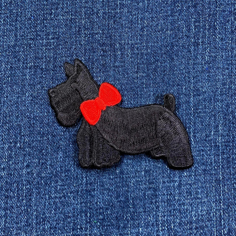 Scottie Applique Patch - Embroidered Dog Animal Badge Left 3" (Iron On)