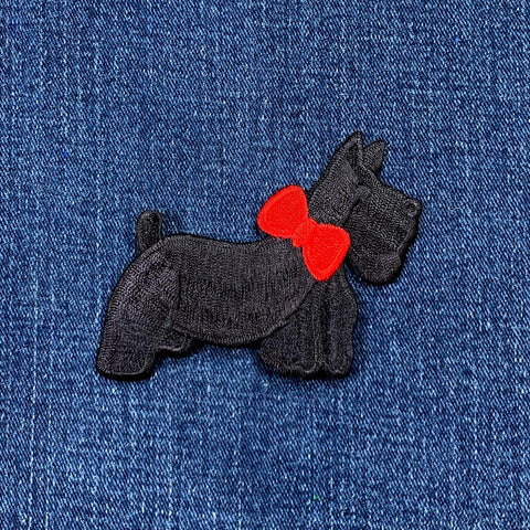 Scottie Applique Patch - Embroidered Dog Animal Badge Right 3" (Iron On)