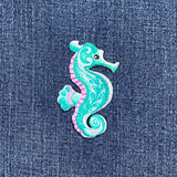 Seahorse Applique Patch - Embroidered Fish & Sea Creature Badge 2.75" (Iron On)