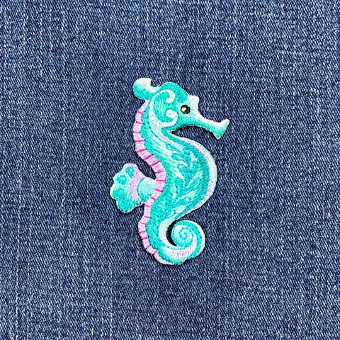 Seahorse Applique Patch - Embroidered Fish & Sea Creature Badge 2.75" (Iron On)