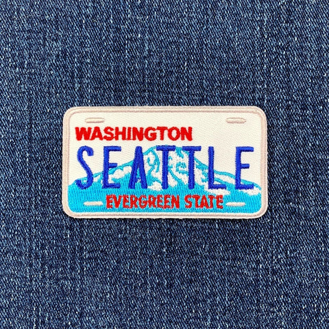 Seattle License Plate Patch - Embroidered Washington Evergreen State Badge 2.75" (Iron Or Sew On)