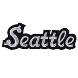Seattle Patch - Embroidered Script Black & White Badge 4.25" (Iron Or Sew On)