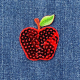 Sequin Apple Applique Patch - Embroidered Fruit Badge 1.75" (Iron On)