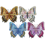 Large Sequin Butterfly Applique Patch Set - Blue Yellow Fuchsia White Spring Badge 3-1/8" (4-Pack, Iron on)