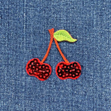 Sequin Cherries Applique Patch -  Embroidered Cherry Fruit Badge 3" (Iron On)