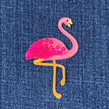Sequin Flamingo Applique Patch - Pink Embroidered Water Bird Badge 2-3/8" (Iron On)