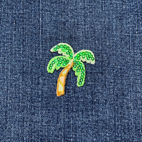 Sequin Palm Tree Applique Patch - Embroidered Beach Badge 1.75" (Iron On)