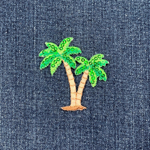 Sequin Palm Trees Applique Patch - Embroidered Beach Badge 2.25" (Iron On)