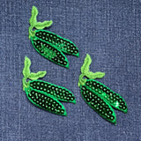 3-Pack Sequin Peas Applique Patch Embroidered Vegetable Badge 2.5" (Iron On)