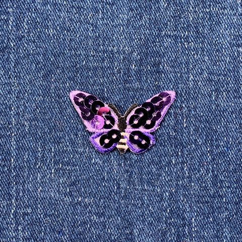 Butterfly Applique Patch - Embroidered Sequin Purple Insect Badge 1-3/8" (Iron On)