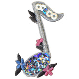 Small Sequin Quarter Note Applique Patch - Embroidered Flowers & Music Badge 1.75" (Iron On)