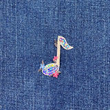 Small Sequin Quarter Note Applique Patch - Embroidered Flowers & Music Badge 1.75" (Iron On)