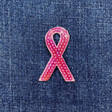 Pink Sequin Ribbon Applique Patch - Breast Cancer Awareness Badge 2" (Iron on)