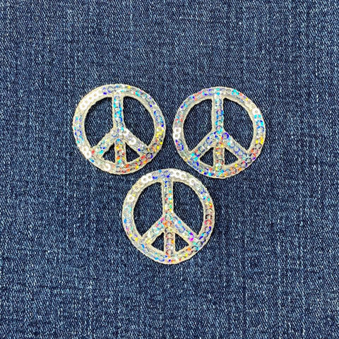 3-Pack Sequin Peace Sign Applique Patch - Shiny World Peace Badge 1.5" (Iron On)
