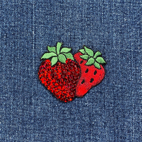 Strawberry Applique Patch - Sequin Embroidered Berry Badge 2-1/8" (Iron On)