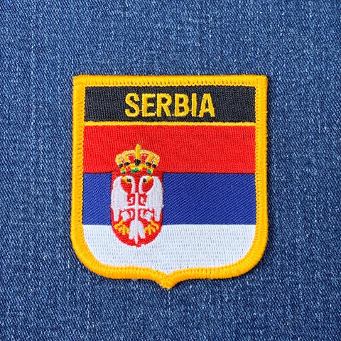 Serbia Patch - Embroidered Flag Shield Badge 2.75" (Iron Or Sew On)