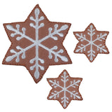 3-Pack Gingerbread Snowflake Applique Patch Set - Snow Flake Winter Embroidered Christmas Badges (Iron On)