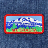 Patch of Mount Shasta on a denim background