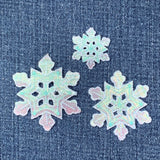 3-Pack Blue Snowflake Applique Patch Set - Shimmery Snow Embroidered Winter Badges (Iron On)