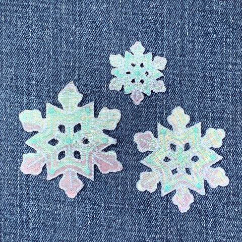 3-Pack Blue Snowflake Applique Patch Set - Shimmery Snow Embroidered Winter Badges (Iron On)