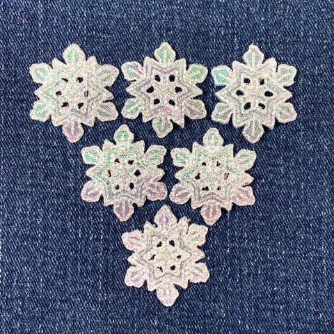 6-Pack Snowflake Applique Patch - Embroidered Iridescent Shimmery Snow Badge 1.25" (Iron On)