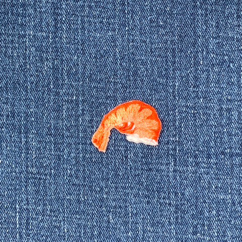 Shrimp Tail Applique Patch - Embroidered Seafood Badge 2" (Iron On)