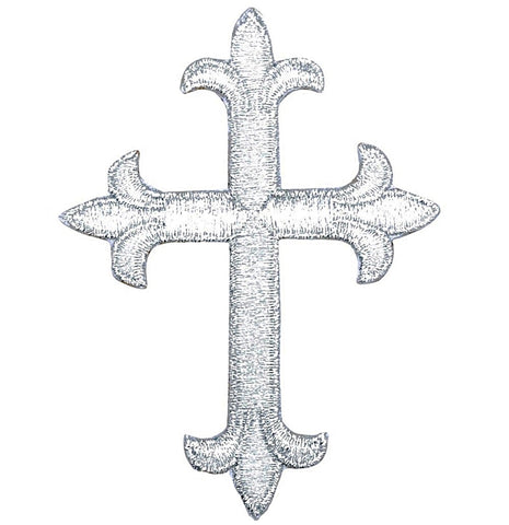 Large Cross Applique Patch - Metallic Silver Christian Jesus Church Badge 4" (Iron on)