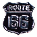 Route 66 Pin - Silver Black Highway Sign Cast Metal Enamel Rubber Backing