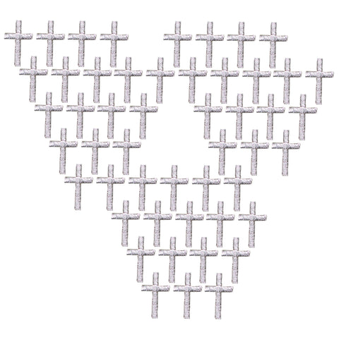 50-Pack Mini Silver Cross Applique Patch - Religious Jesus Badge 1" (Iron on)