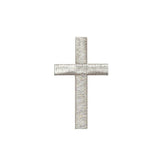 Silver cross patch on a white background