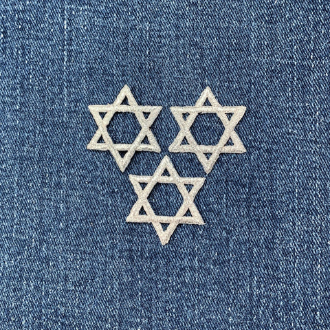 3-Pack Star of David Applique Patch - Mini Metallic Silver Embroidered Badge 1" (Iron On)
