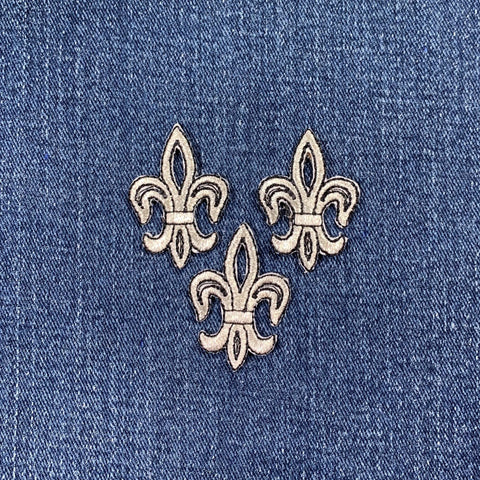Silver & Black Fleur De Lis Applique Patch - Embroidered Saints Badge 1.5" (Iron On)
