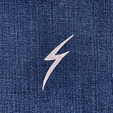 Lightning Bolt Applique Patch - Embroidered Metallic Silver Badge 2-1/8" (Iron On)