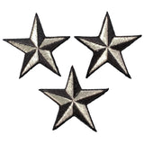 3-Pack Nautical Star Applique Patch - 3D Silver Black Embroidered Star 2" (Iron Or Sew On)