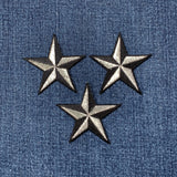 3-Pack Nautical Star Applique Patch - 3D Silver Black Embroidered Star 2" (Iron Or Sew On)