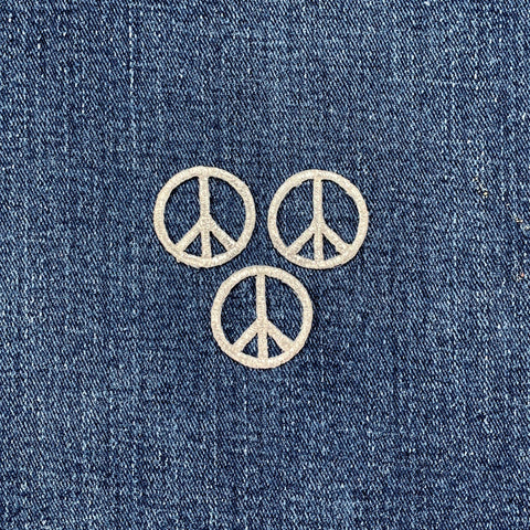 3-Pack Peace Sign Applique Patch - Mini Metallic Silver Embroidered Badge 1" (Iron On)
