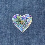 Silver Heart Applique Patch - Sequin Badge 2-3/16" (Iron On)