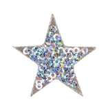 Star-shaped silver sequin patch on a white background