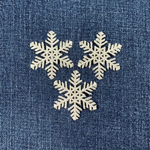 Snowflake Applique Patch - Snow, Metallic Silver, Winter 1.75" (3-Pack, Iron on)