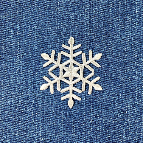 Silver Snowflake Applique Patch - Embroidered Snow Winter Metallic Silver Badge 2.25" (Iron On)